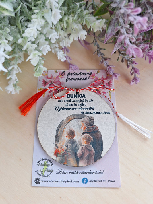 Martisor personalizat lemn bunica cu nepoti-fata/baiat-ALTP 15