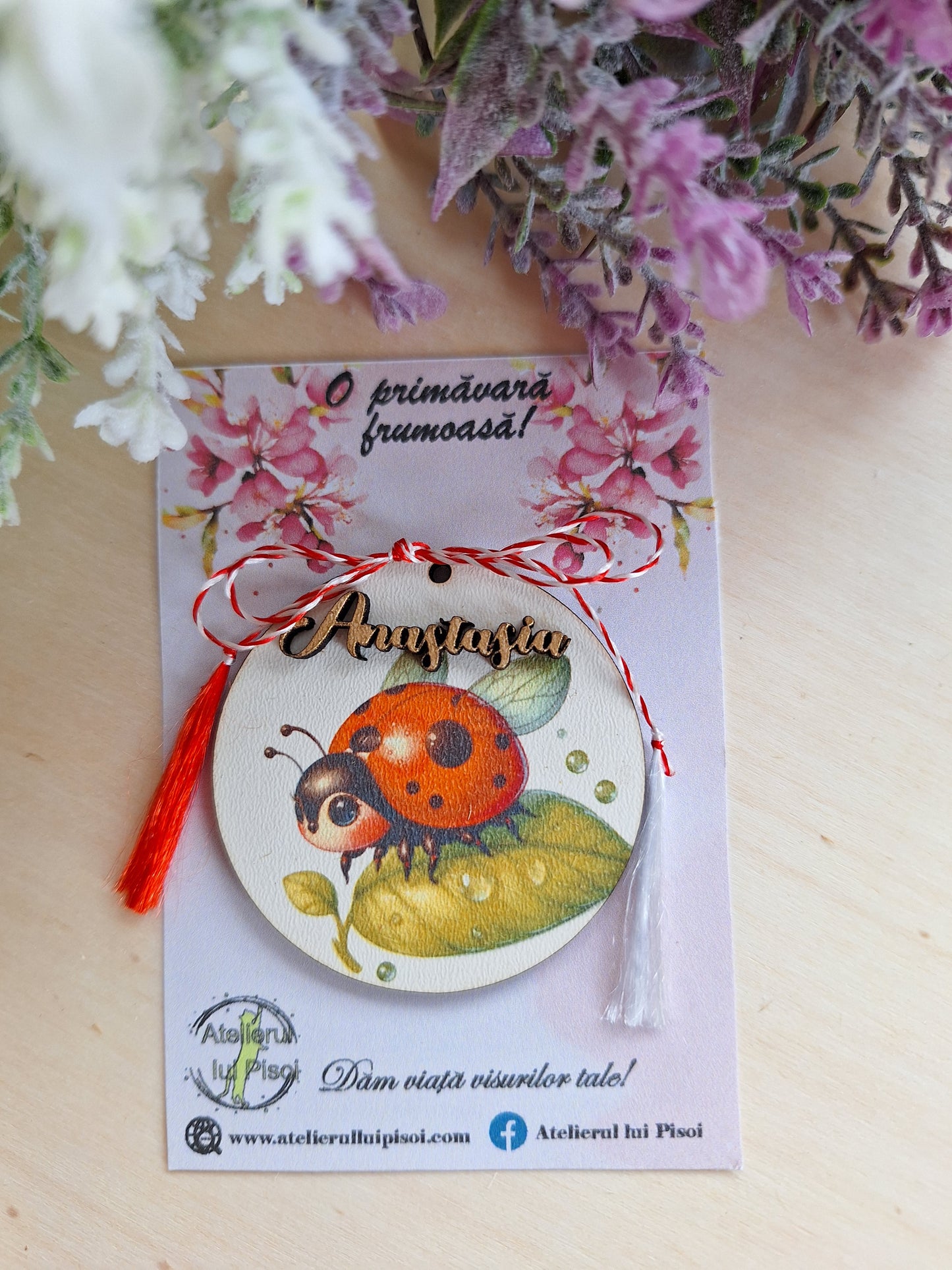 Martisor personalizat lemn- Buburuza- ALTP 32