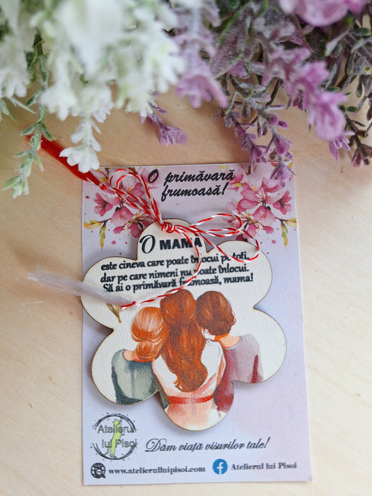 Martisor personalizat lemn -Mama cu 2 fete-ALTP 21