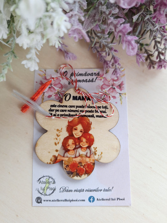 Martisor personalizat lemn -Mama cu 2 fii-ALTP 25