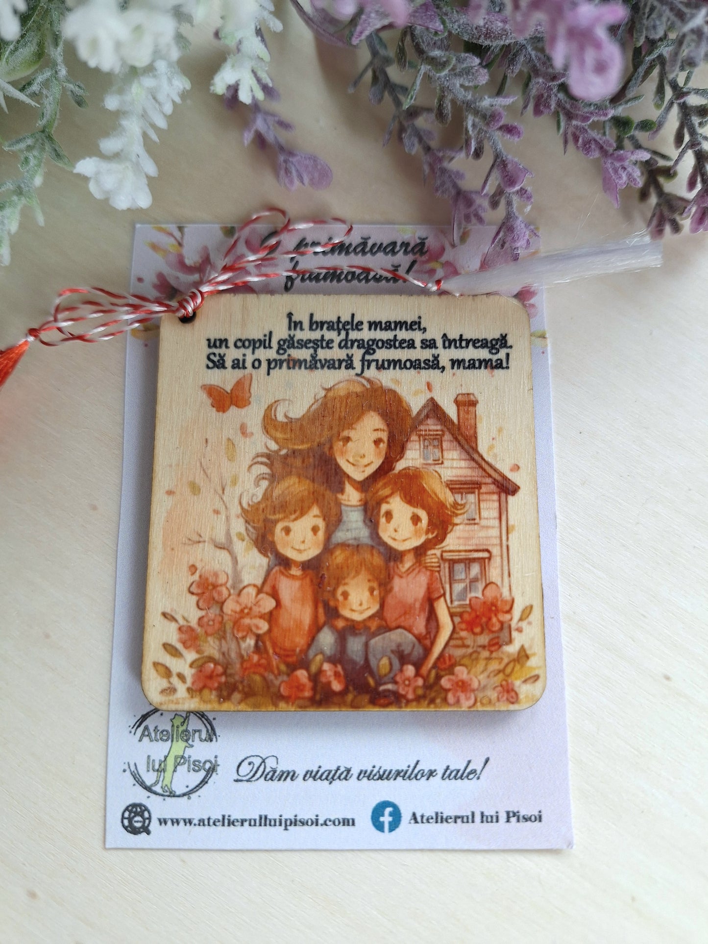 Martisor personalizat lemn -Mama cu 3 baieti-ALTP 23