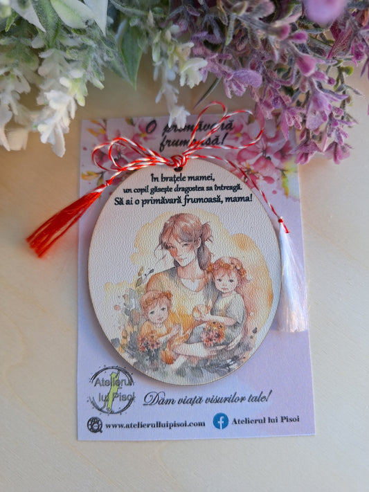 Martisor personalizat lemn -mama cu fete-ALTP 26