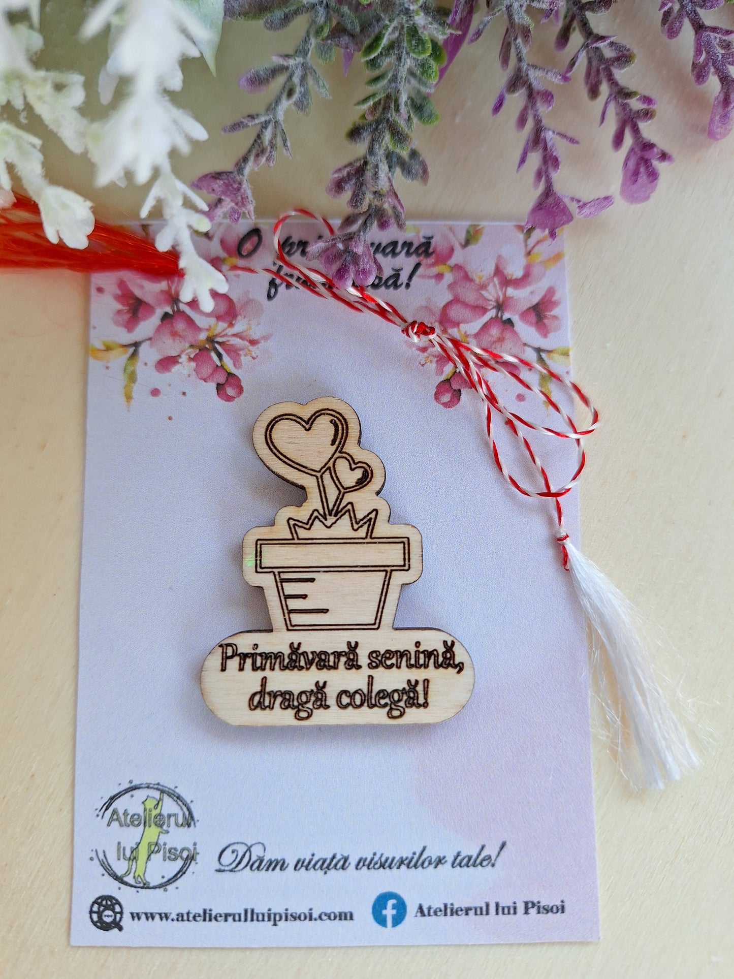 Martisor lemn personalizat Ghiveci inimi ALTP 14