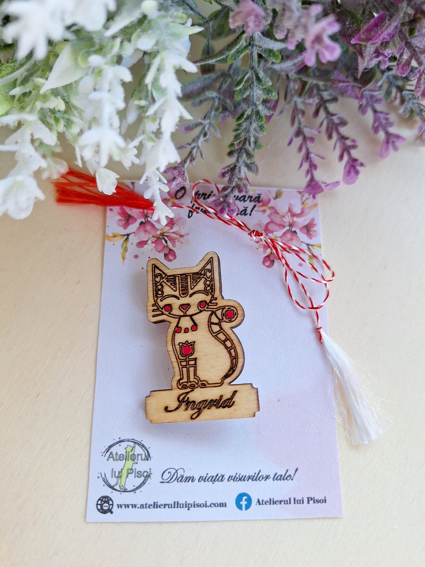 Martisor lemn personalizat Pisica ALTP 10