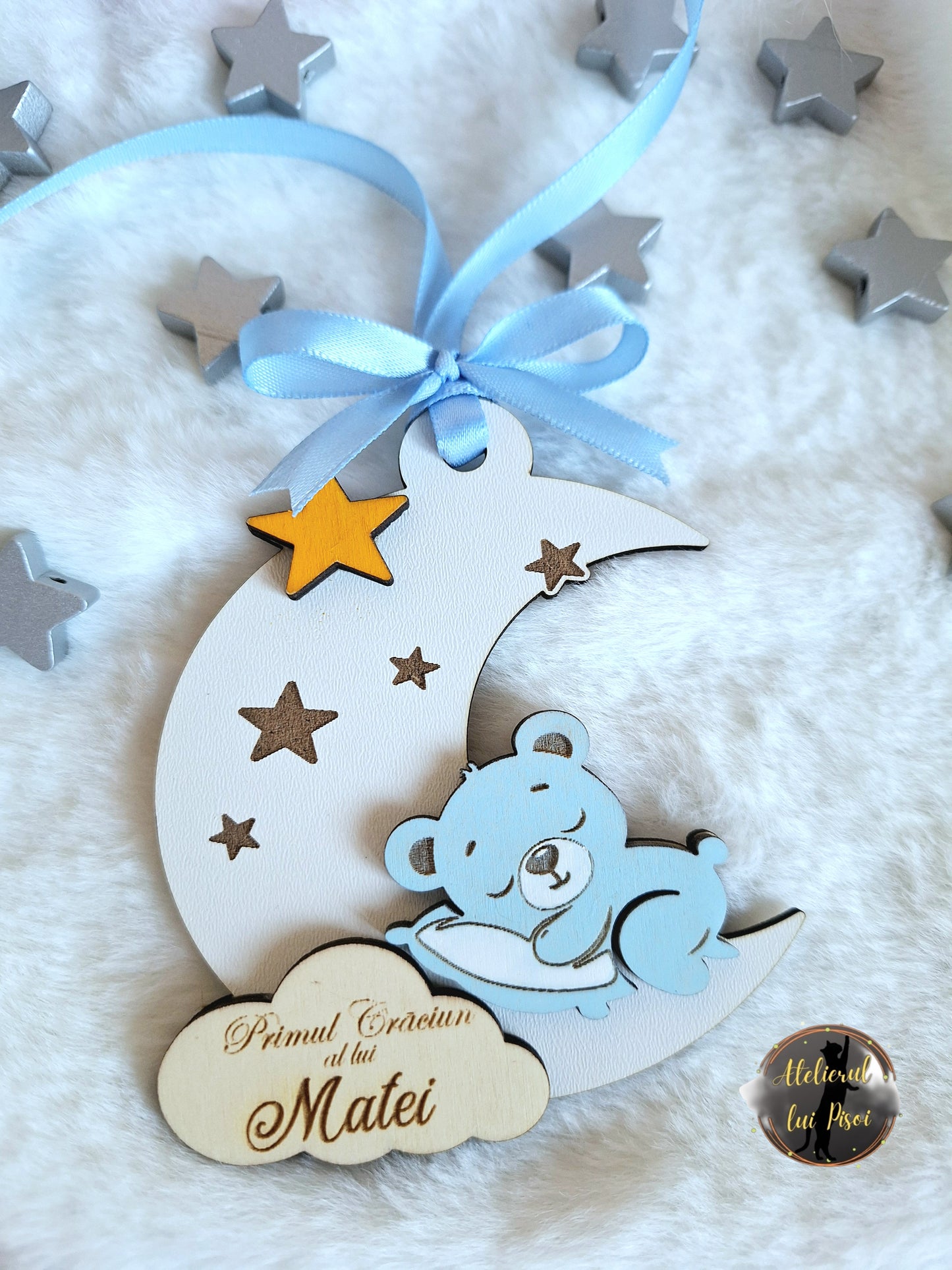 Glob personalizat din lemn Primul Craciun-ALTP 46