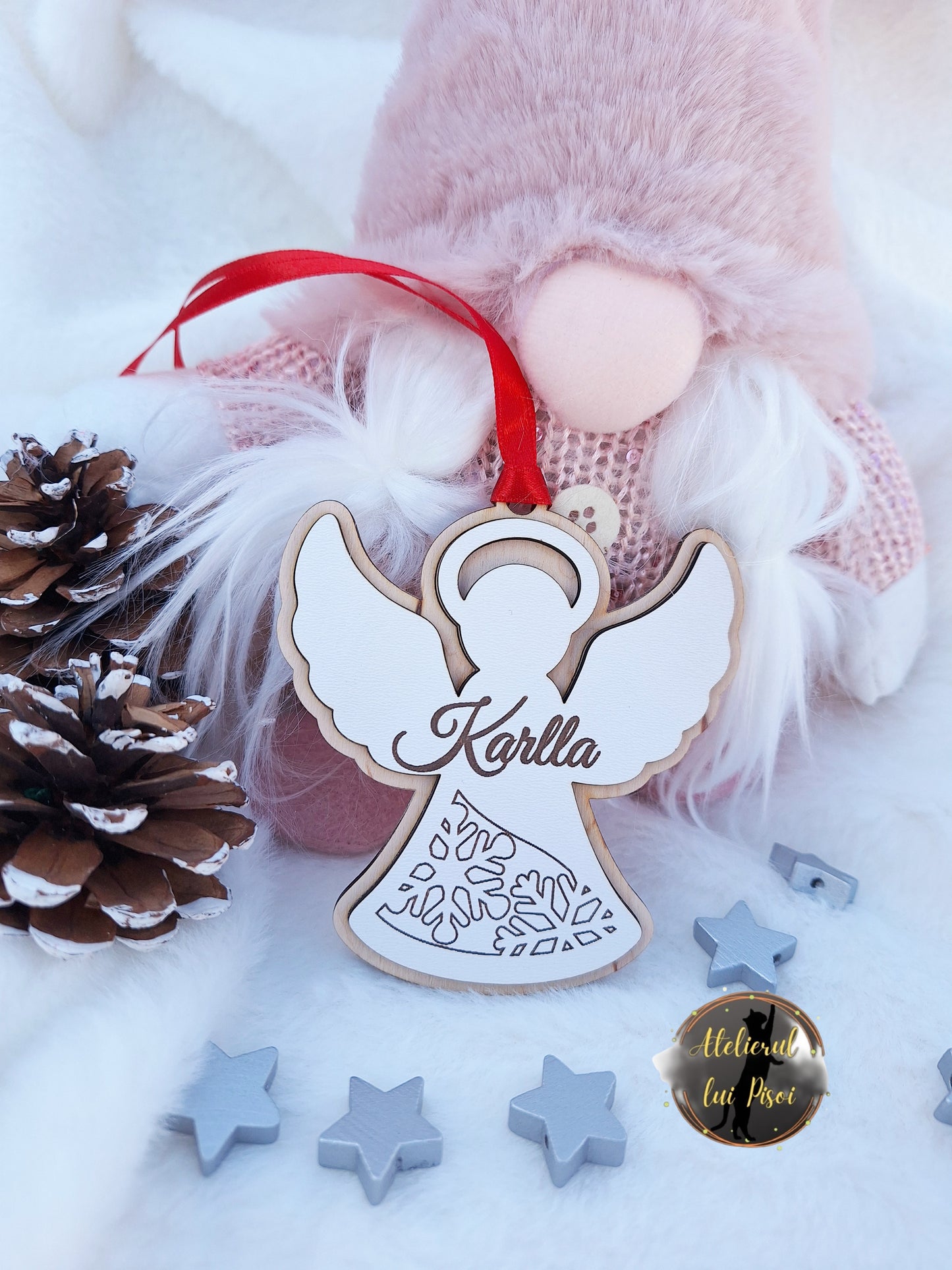 Glob lemn personalizat Christmas angel-v3-ALTP75