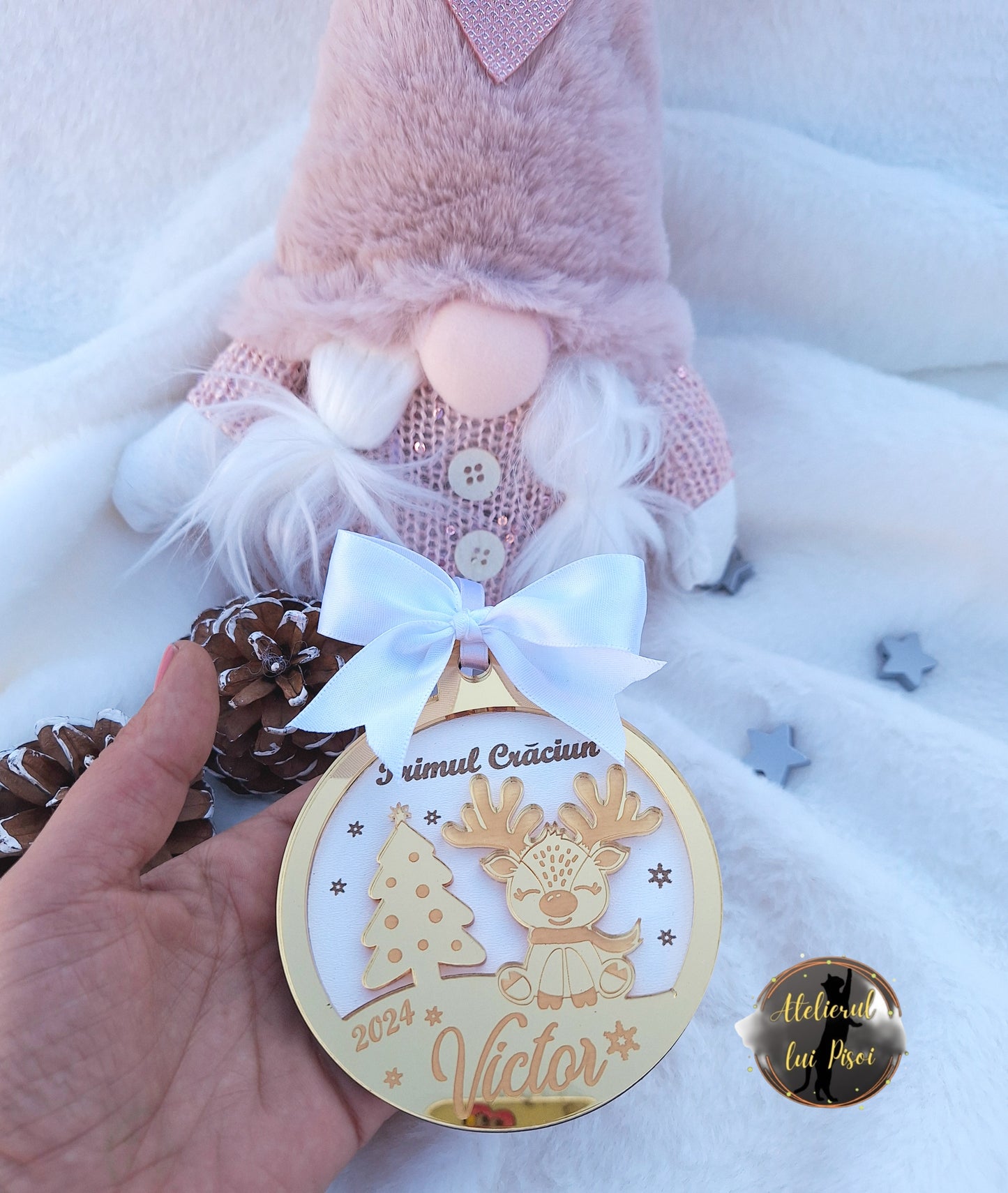 Glob lemn personalizat "Primul Craciun"-ALTP45