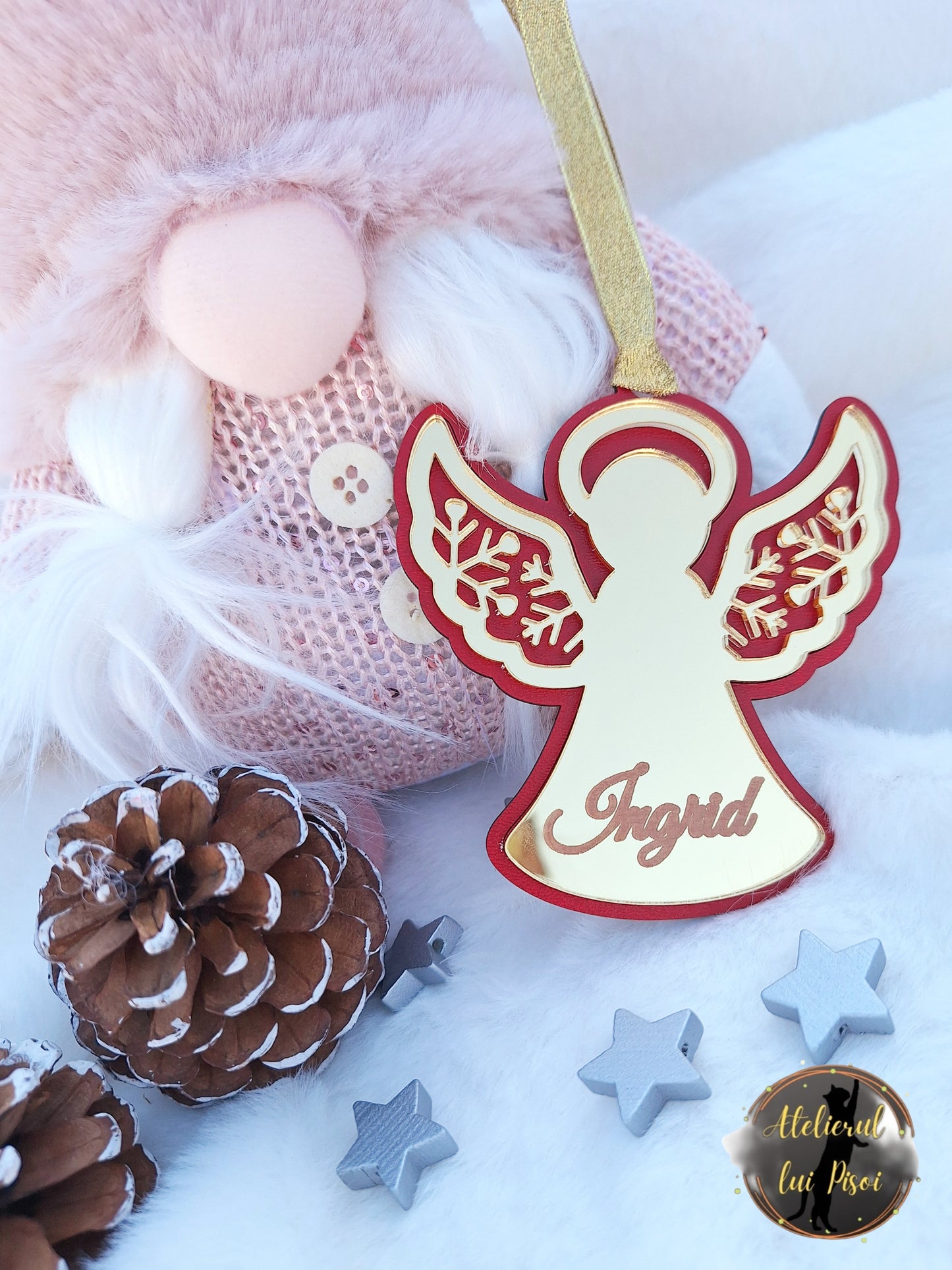 Glob lemn personalizat Christmas angel-v1-ALTP73