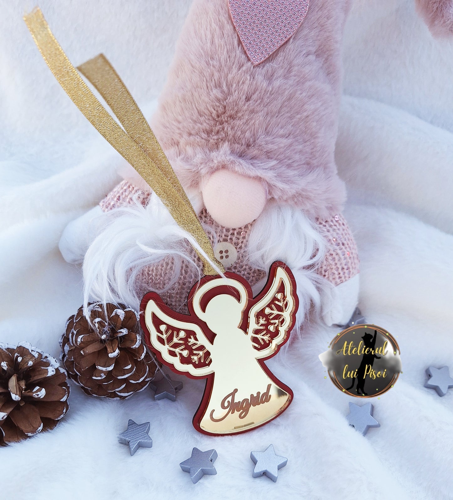 Glob lemn personalizat Christmas angel-v1-ALTP73