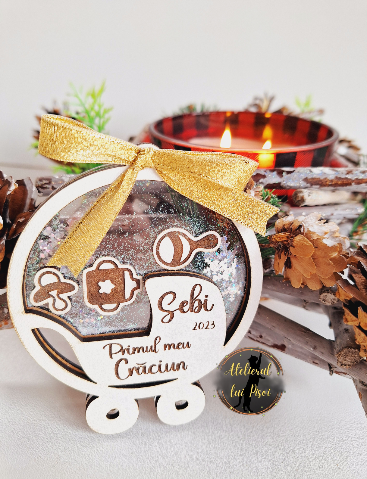 Glob lemn personalizat -Primul meu Craciun -ALTP 1