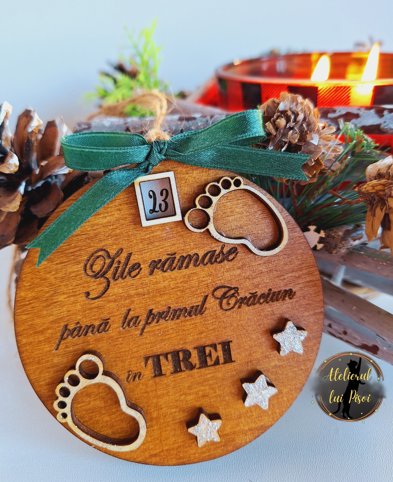 Glob lemn personalizat "Calendar Advent" cu cifre rotative -ALTP 3
