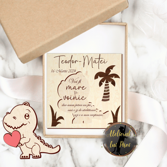 Marturie gravata din lemn-model Dinozaur ALTP 03