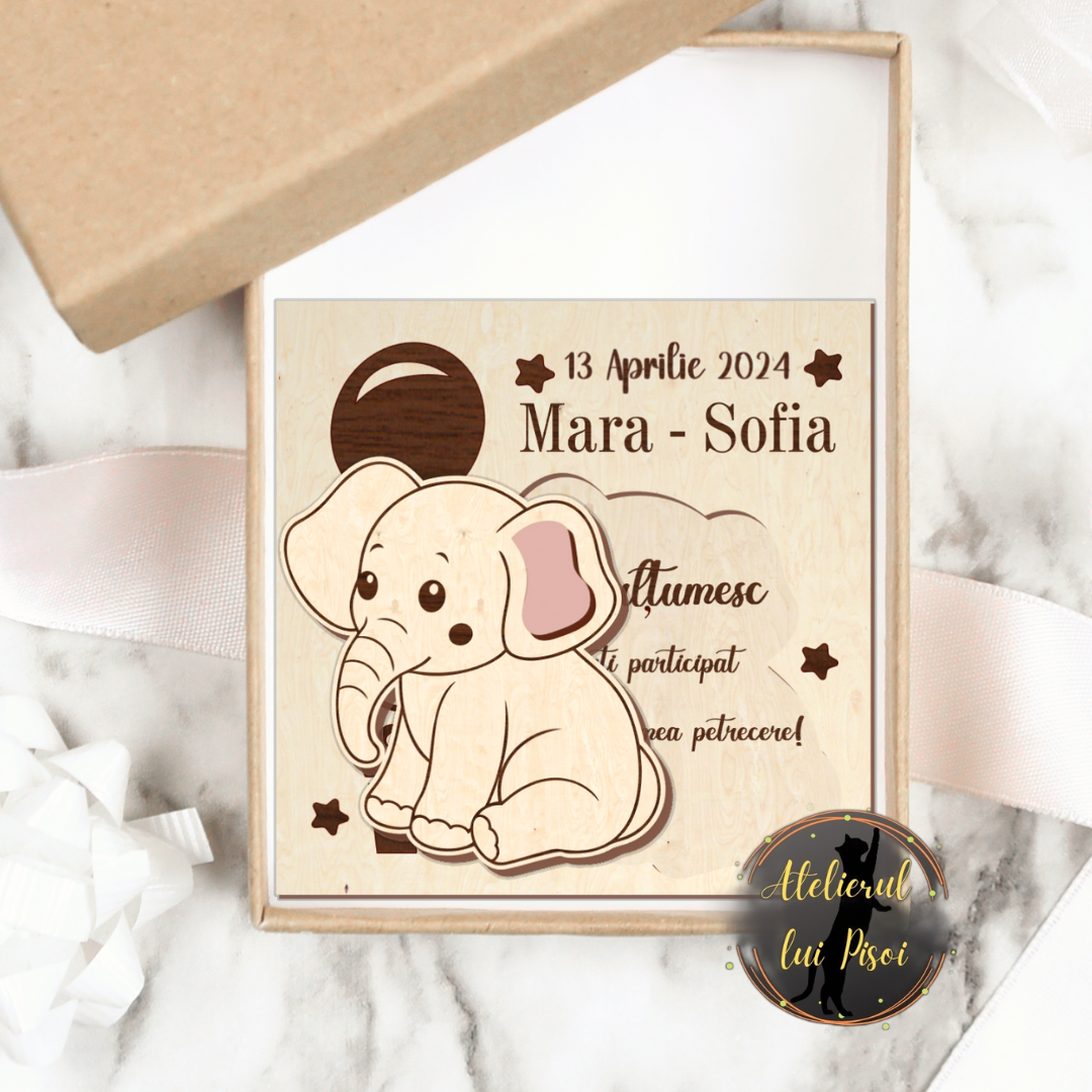 Marturie gravata din lemn-model elefant ALTP 02