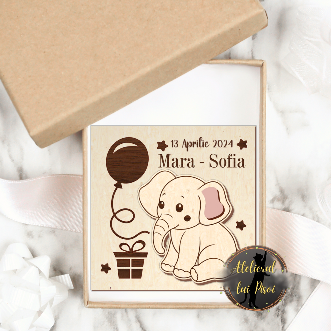 Marturie gravata din lemn-model elefant ALTP 02