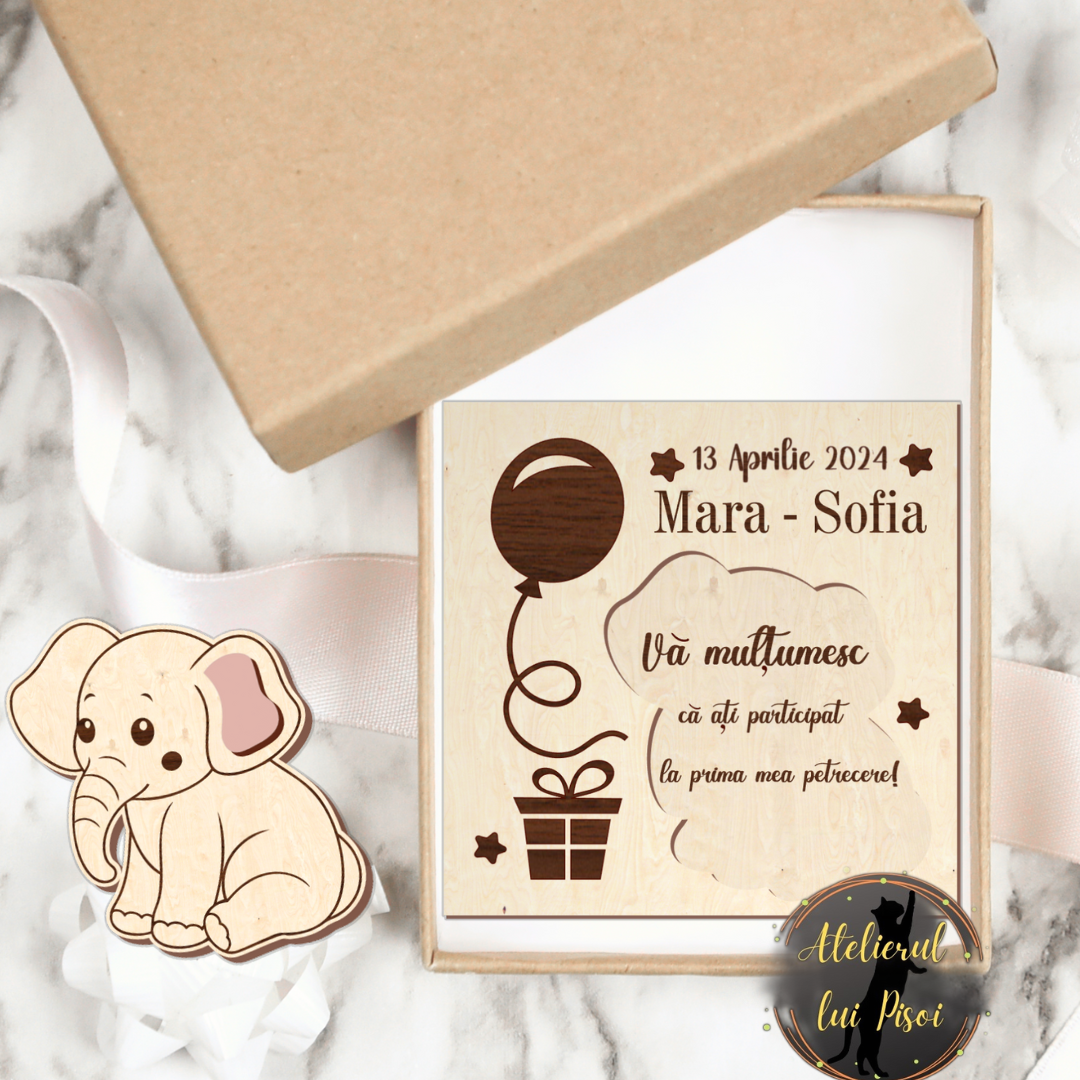 Marturie gravata din lemn-model elefant ALTP 02
