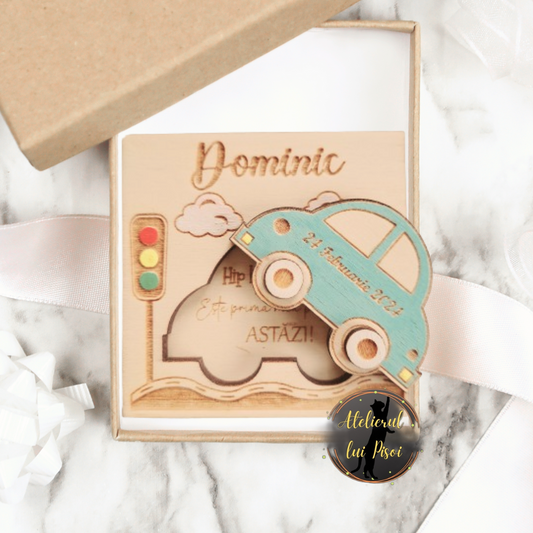 Marturie gravata din lemn-model Masina ALTP 04