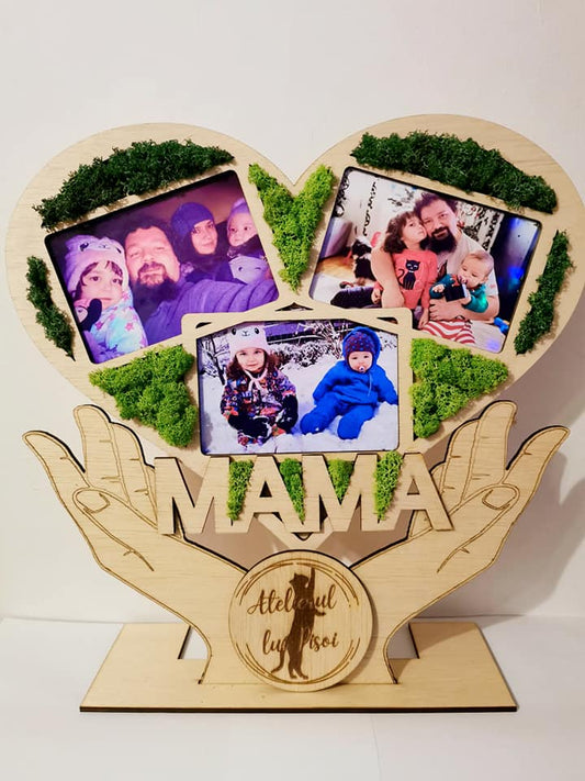 Ramă foto mama- model decorat cu licheni stabilizați -38 cm