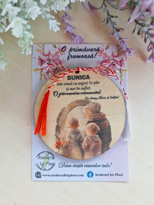 Martisor personalizat lemn bunica cu nepoti-fata/baiat-ALTP 15