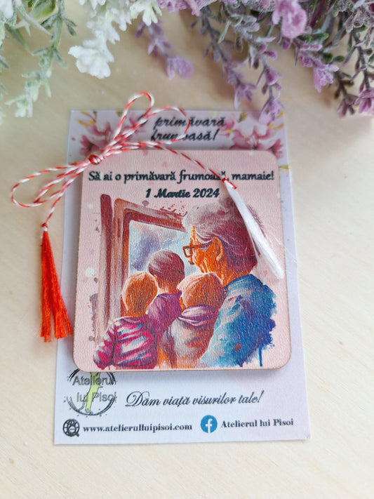 Martisor personalizat lemn/MDF bunica cu 3 nepoti- ALTP 17
