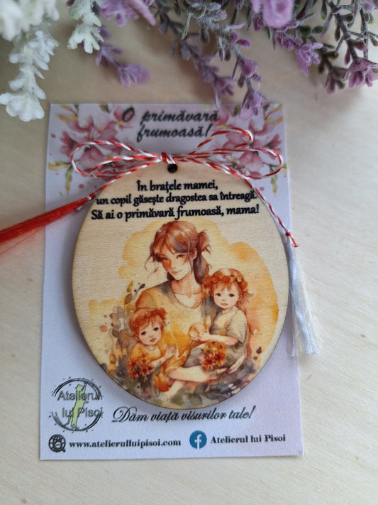 Martisor personalizat lemn -mama cu fete-ALTP 26