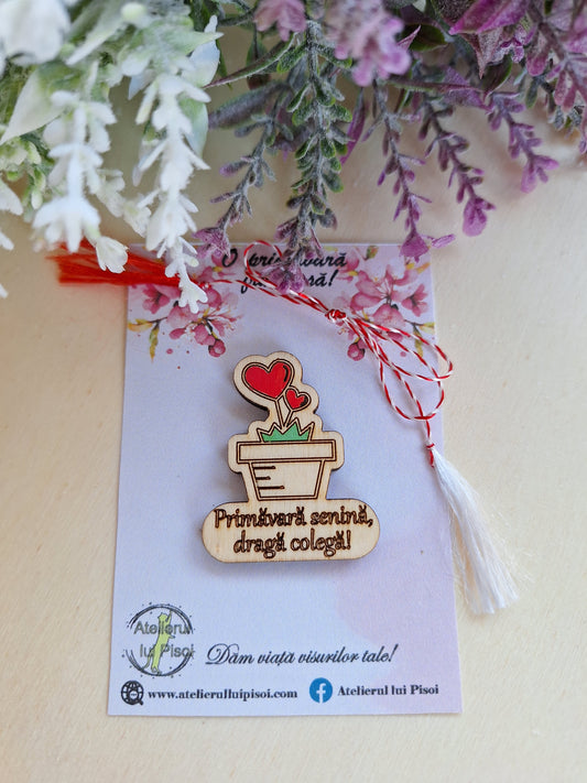 Martisor lemn personalizat Ghiveci inimi ALTP 14