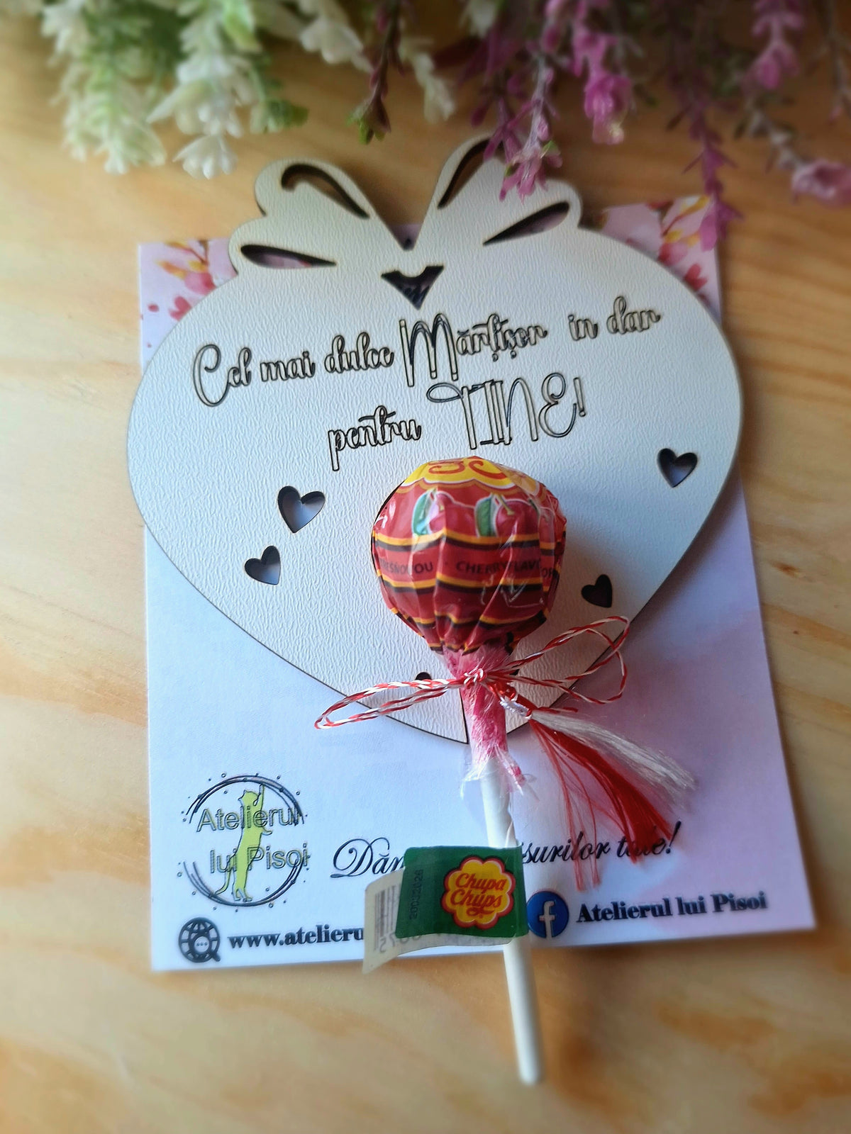 Acadea Roz Martisor magnetic cu acadea- Inima- ALTP 2 – Atelierul lui Pisoi