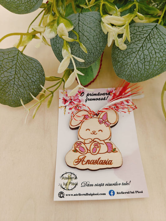 Martisor lemn personalizat Iepuras gravat