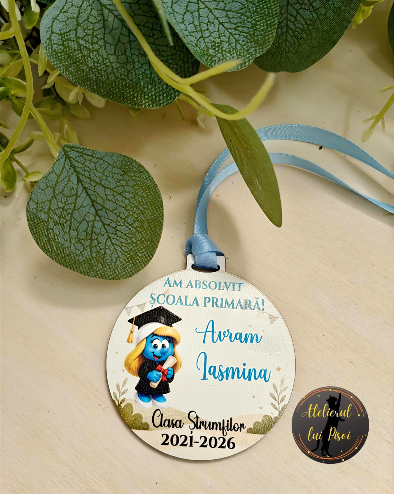 Medalie personalizata absolvire-Strumfi-ALTP7