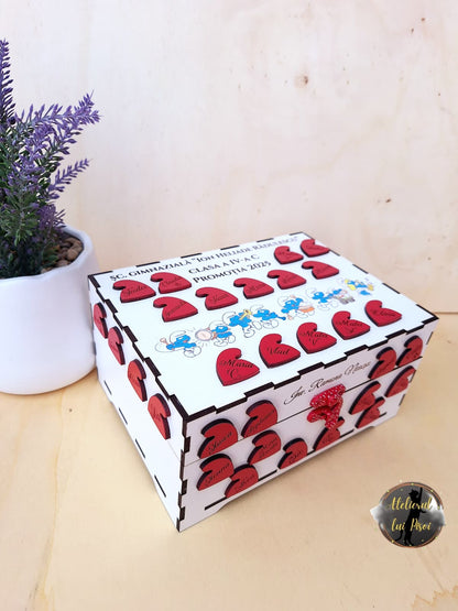 Cutie amintiri profesori personalizata-Strumfi