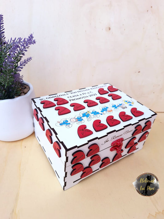 Cutie amintiri profesori personalizata-Strumfi