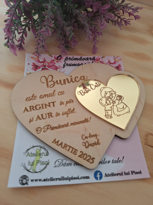 Martisor din lemn tip placheta-Bunica-ALTP 2